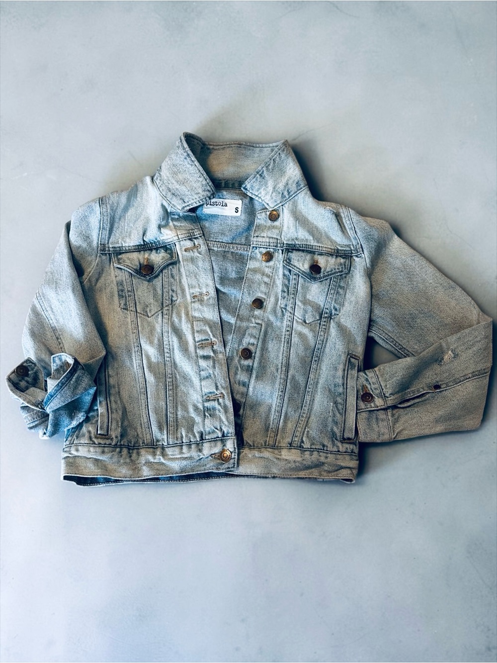 Pistola Topanga Distressed Denim Jean Jacket Light Wash P5651 Women's Small
